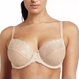 Wacoal 855117 La Femme 40D Full Figure Underwire Bra Lace Ivory Sheer Art Deco